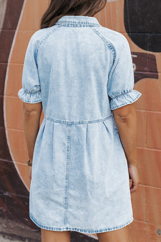 Denim Mineral Wash Buttoned Dress