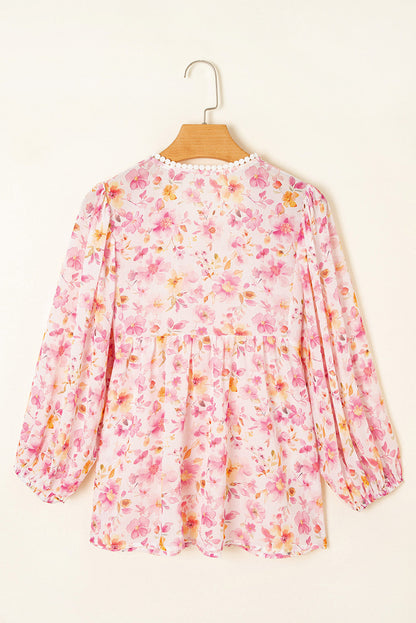 Floral Tassel Tie Smocked Blouse