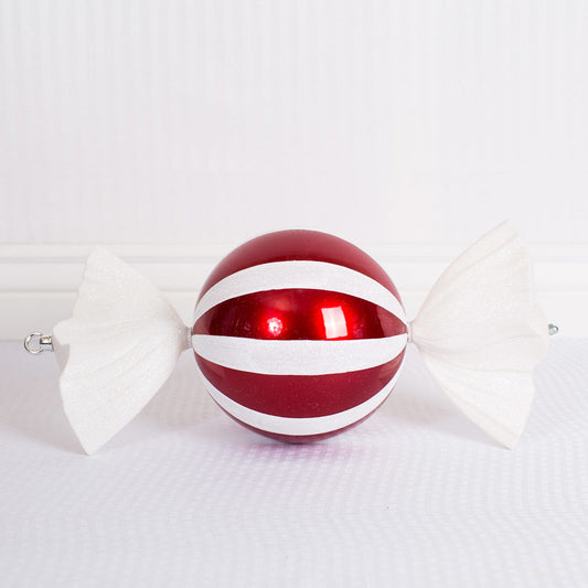 18.5" acrylic ball candy ornament, red/white