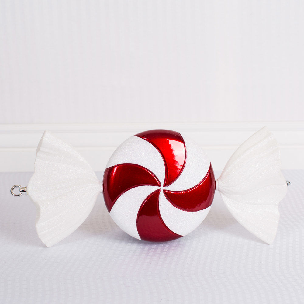 18.5" acrylic peppermint candy ornament, red/white