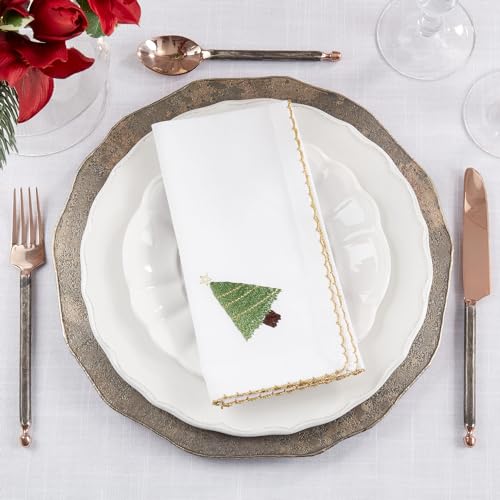 Embroidered Wreath Cloth Napkins — Set of 4