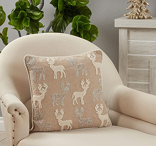 Beaded Reindeer Throw Pillow — 18 × 18 in