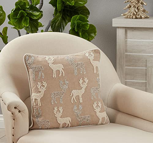 Beaded Reindeer Throw Pillow — 18 × 18 in