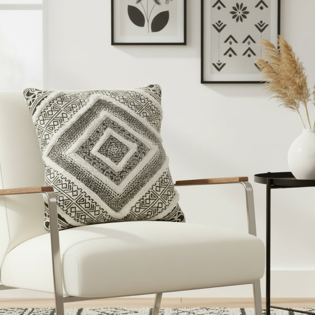 Embellished Diamond Block Print Pillow