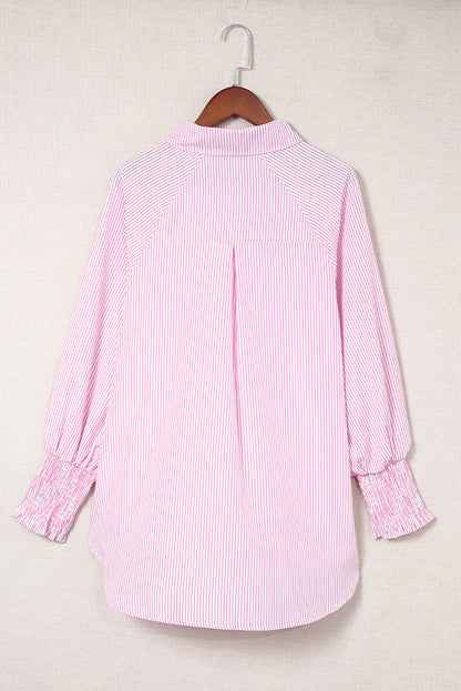 Stripe Smocked Cuff Buttoned Shirt