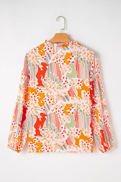 Abstract Puff Sleeve V-Neck Blouse