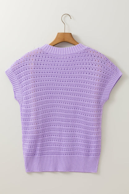 Pointelle Knit Short Sleeve Sweater