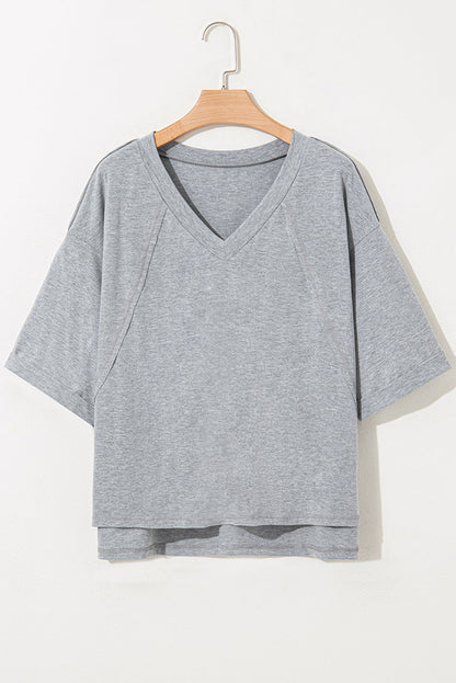 Solid Raglan Sleeve V-Neck T-Shirt