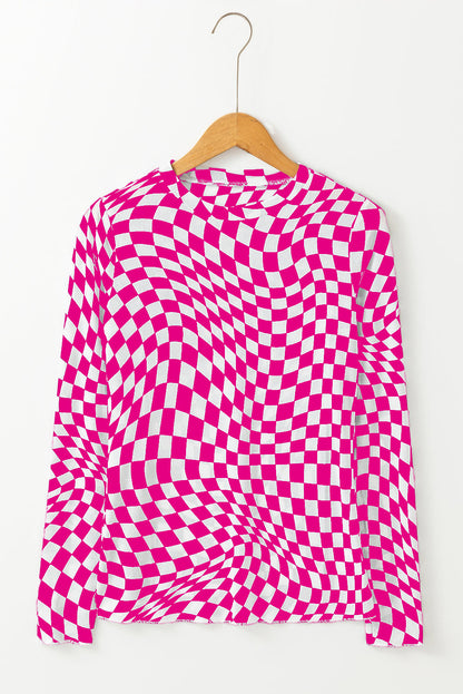 Checker Mesh Long Sleeve Top