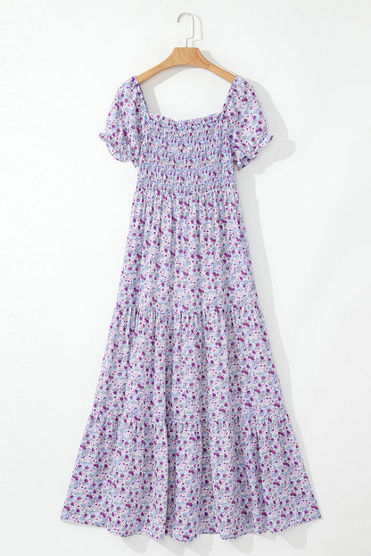 Floral Bubble Sleeve Maxi Dress