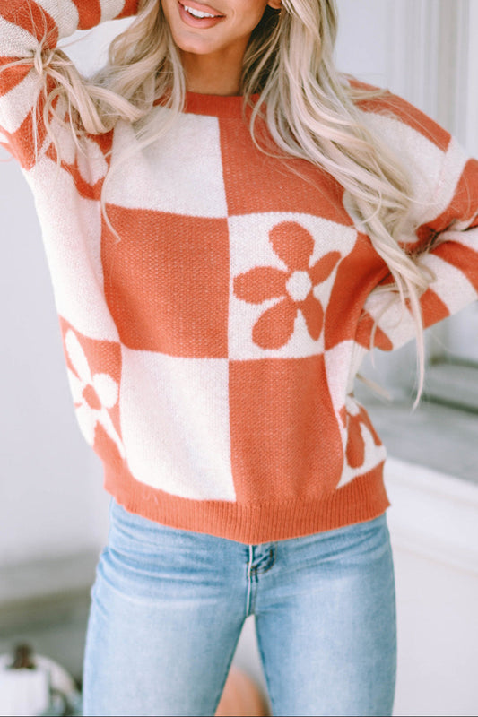 Checker Floral Stripe Patchwork Sweater