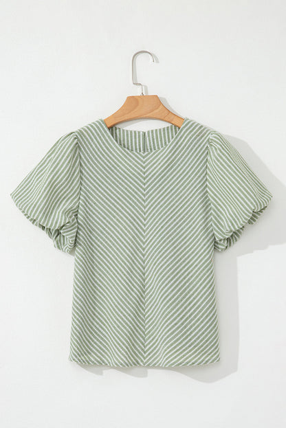 Stripe Textured Puff Sleeve Blouse