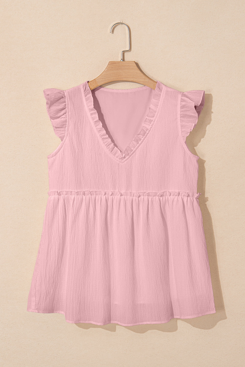 Textured Ruffle Trim V-Neck Top
