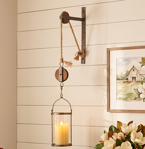 Industrial Pulley Mounted Canister Candleholder