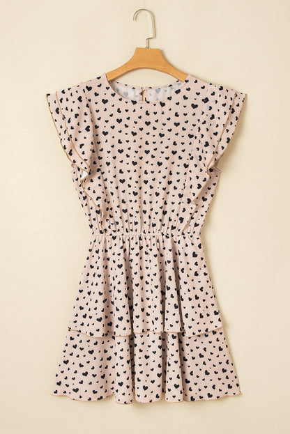 Heart Flutter Sleeve Ruffle Mini Dress