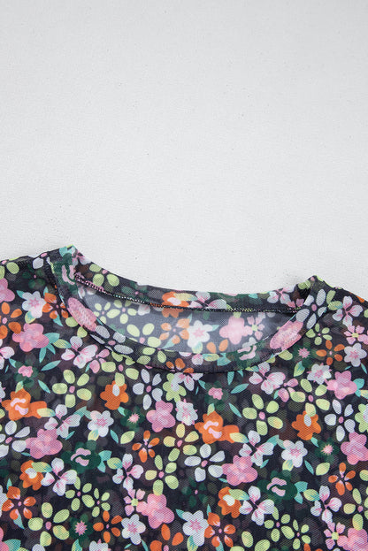 Floral Sheer Mesh T-Shirt
