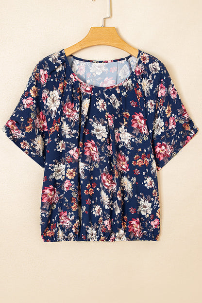 Floral Short Sleeve Scoop Neck Blouse