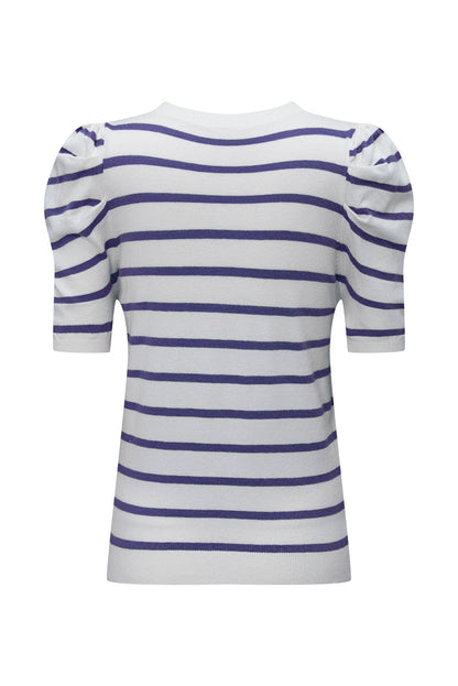 Stripe Ruched Bubble Sleeve Top