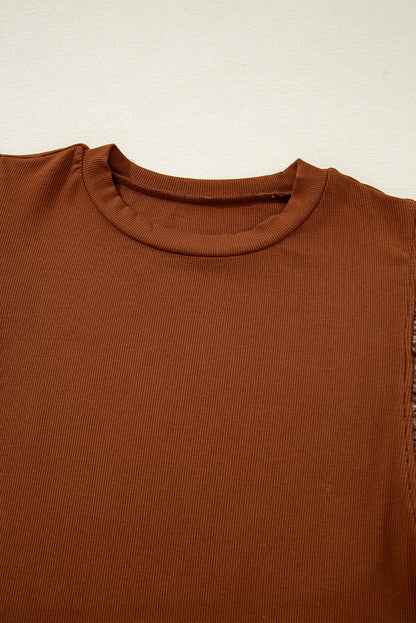 Leather Patchwork Ruffle Sleeve Blouse