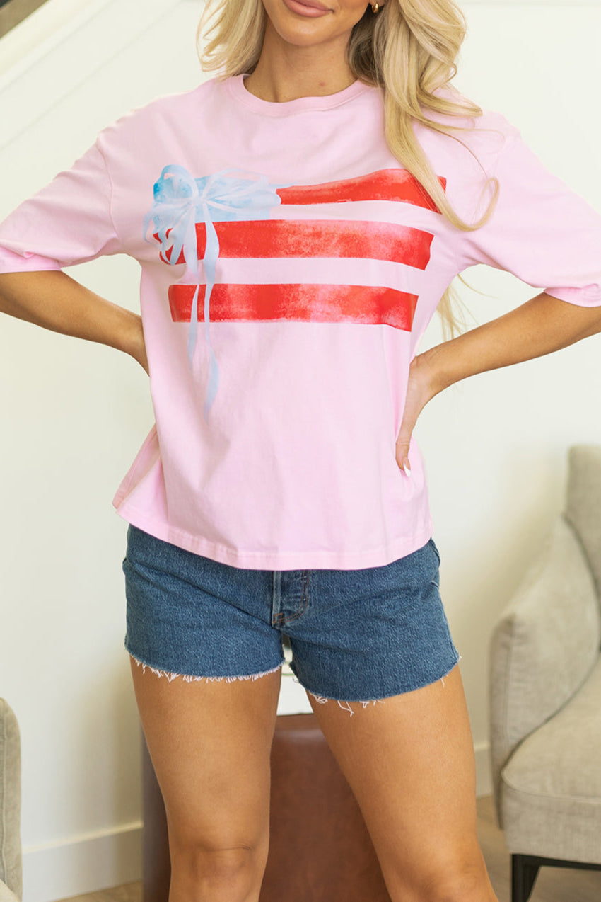 Flag Bow Crewneck Graphic Tee