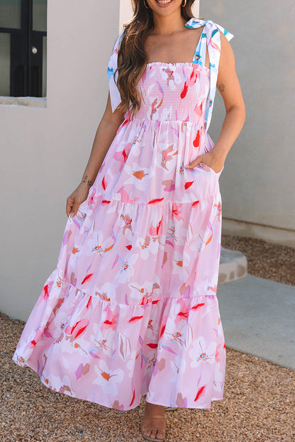 Floral Tied Straps Maxi Dress