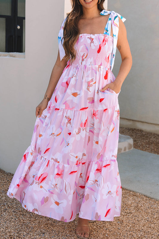 Floral Tied Straps Maxi Dress