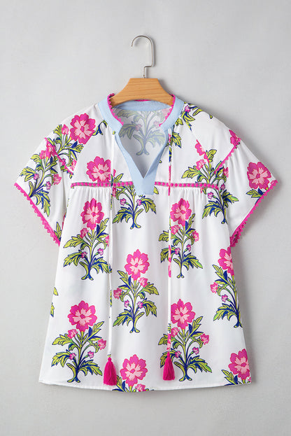 Plus Size Floral Contrast V-Neck Blouse
