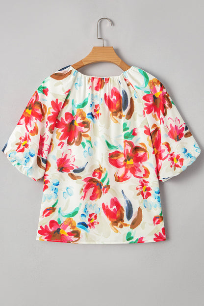 Floral Puff Short Sleeve Blouse