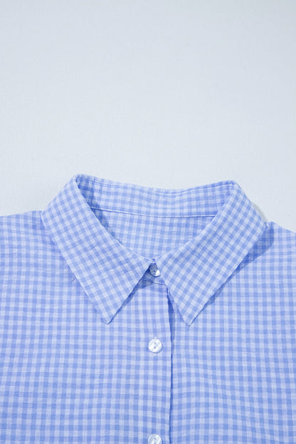 Gingham Puff Sleeve Buttoned Shirt