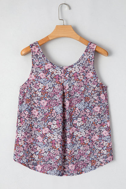 Floral Pleated Button Up Tank Top
