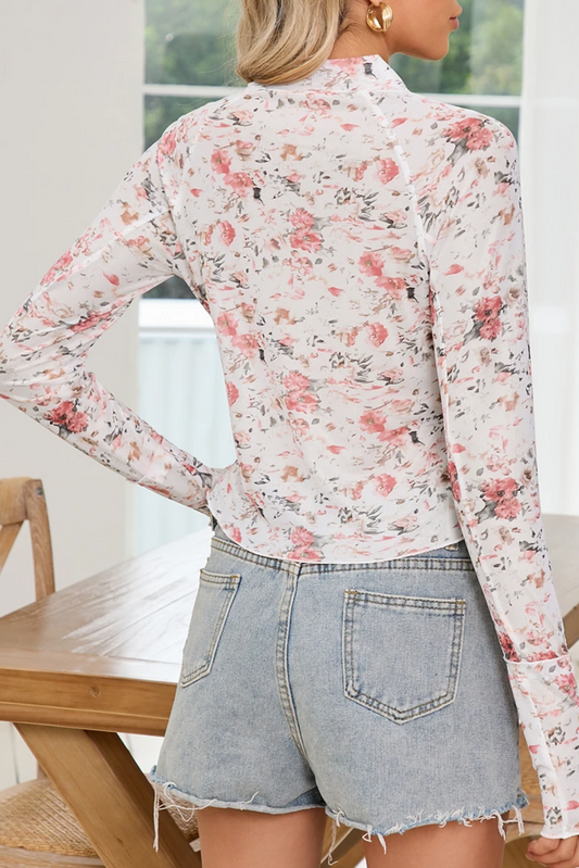 Floral Mesh Long Sleeve Top
