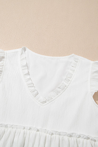Textured Ruffle Trim V-Neck Top