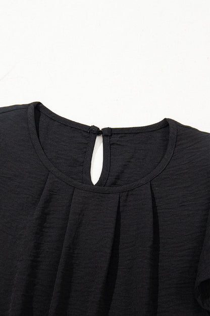 Pleated Flounce Sleeve Textured Blouse