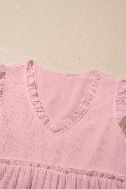 Textured Ruffle Trim V-Neck Top