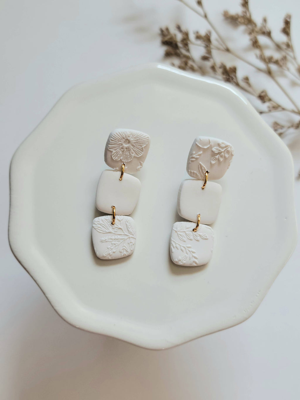 The Triple Square Dangles- Polymer Clay Earrings
