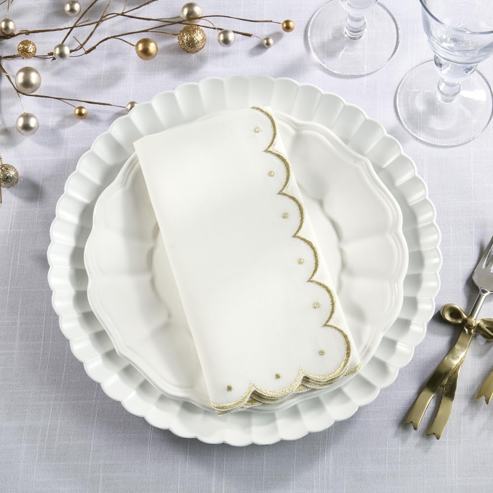 Embroidered Scalloped Cloth Napkins