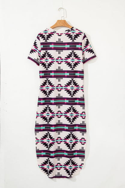 Western Aztec T-Shirt Maxi Dress
