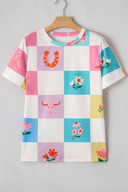 Western Checker Crewneck T-Shirt