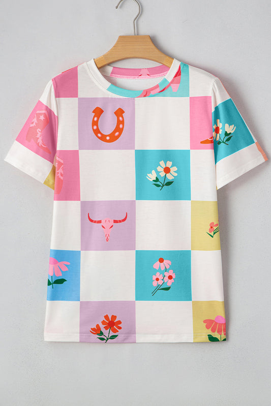Western Checker Crewneck T-Shirt