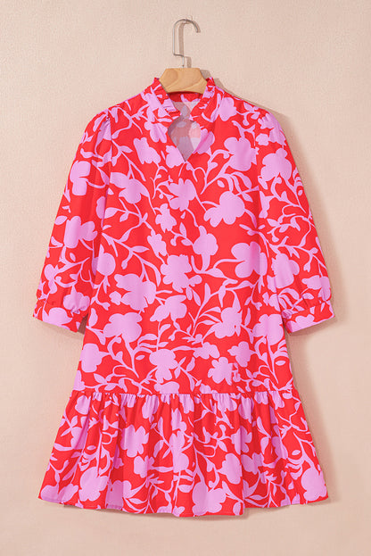 Floral Ruffle 3/4 Sleeve Mini Dress