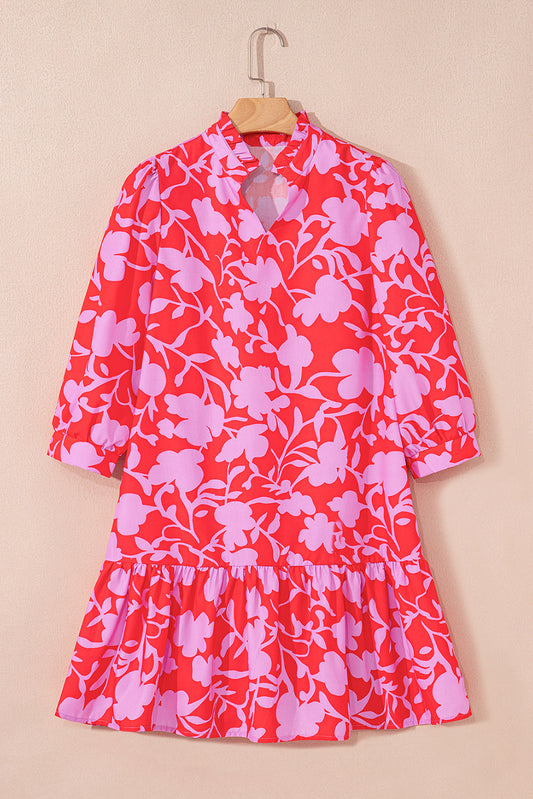 Floral Ruffle 3/4 Sleeve Mini Dress