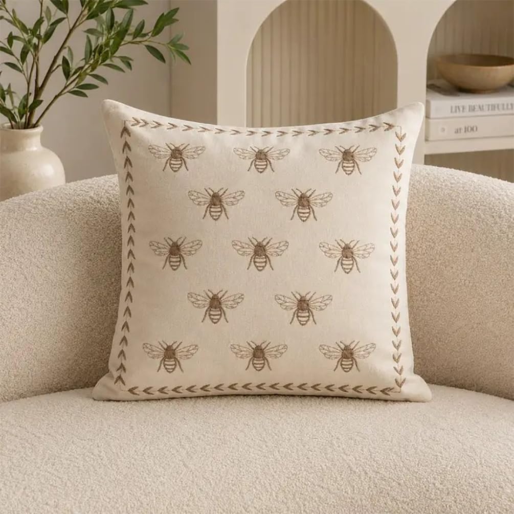 Embroidered Honeybee Pillow