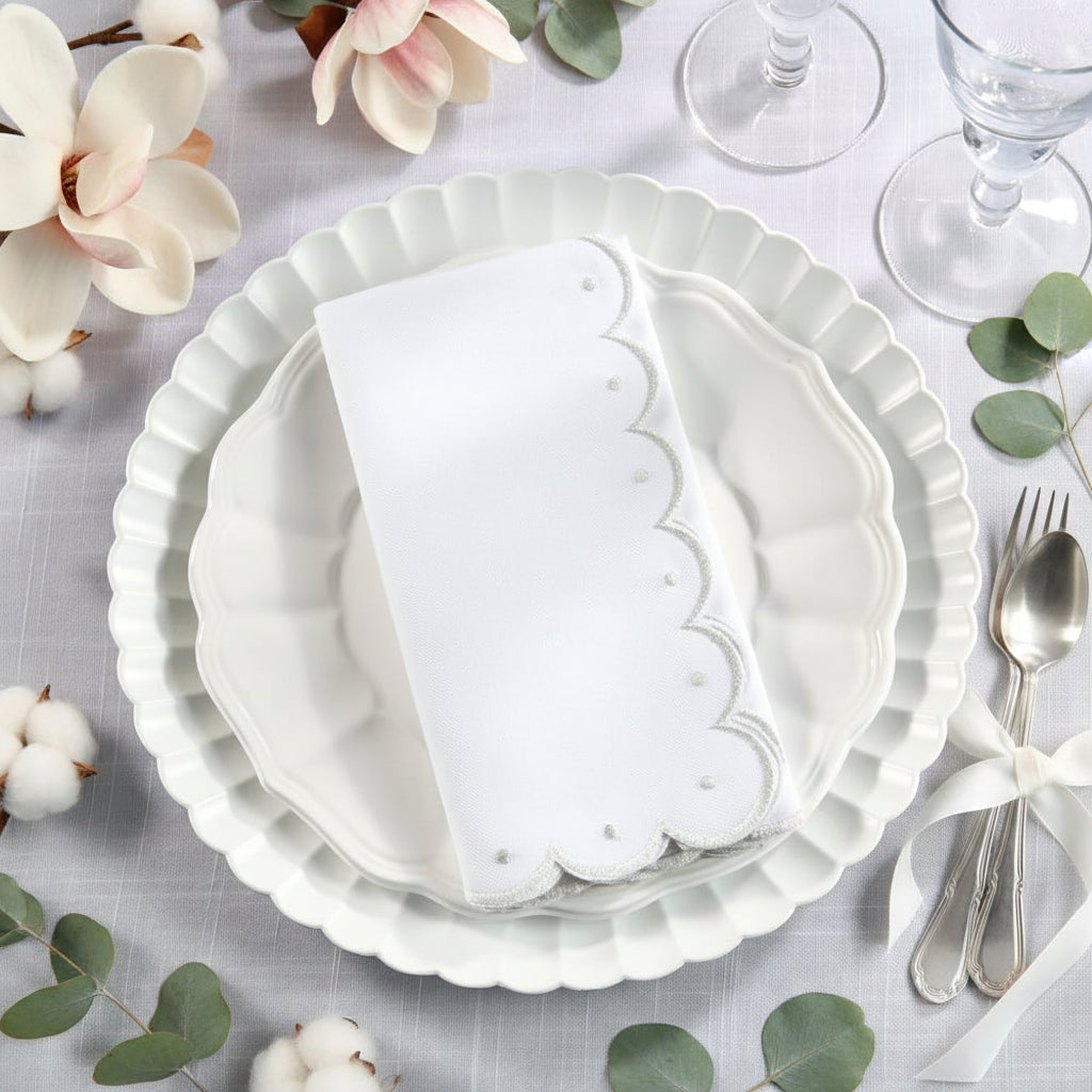 Embroidered Scalloped Cloth Napkins
