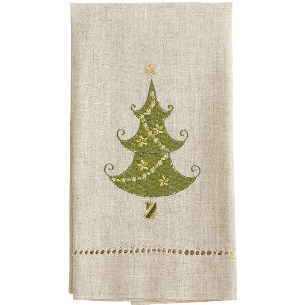 Embroidered Lighted Christmas Tree Guest Towels — Set of 4