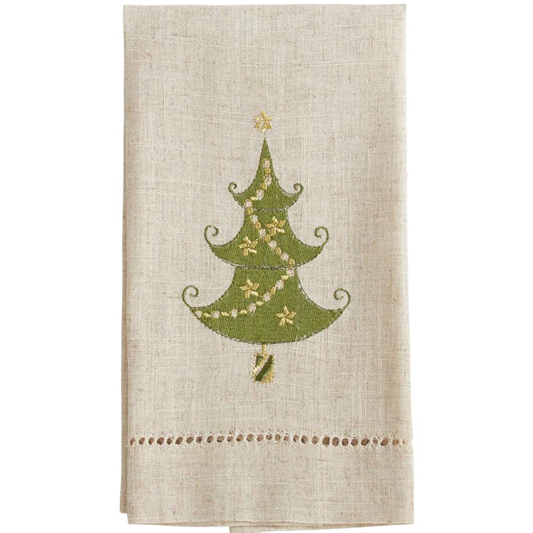 Embroidered Lighted Christmas Tree Guest Towels — Set of 4