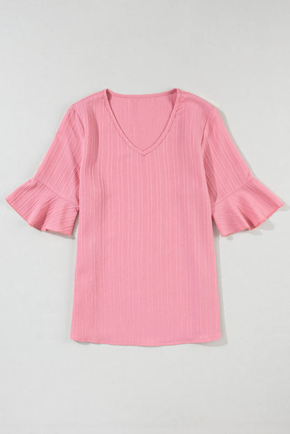 Textured Ruffle Sleeve V-Neck Top