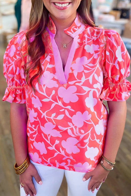 Floral Ruffle Puff Sleeve Blouse
