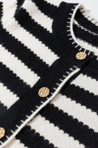Stripe Buttoned Cardigan Sweater