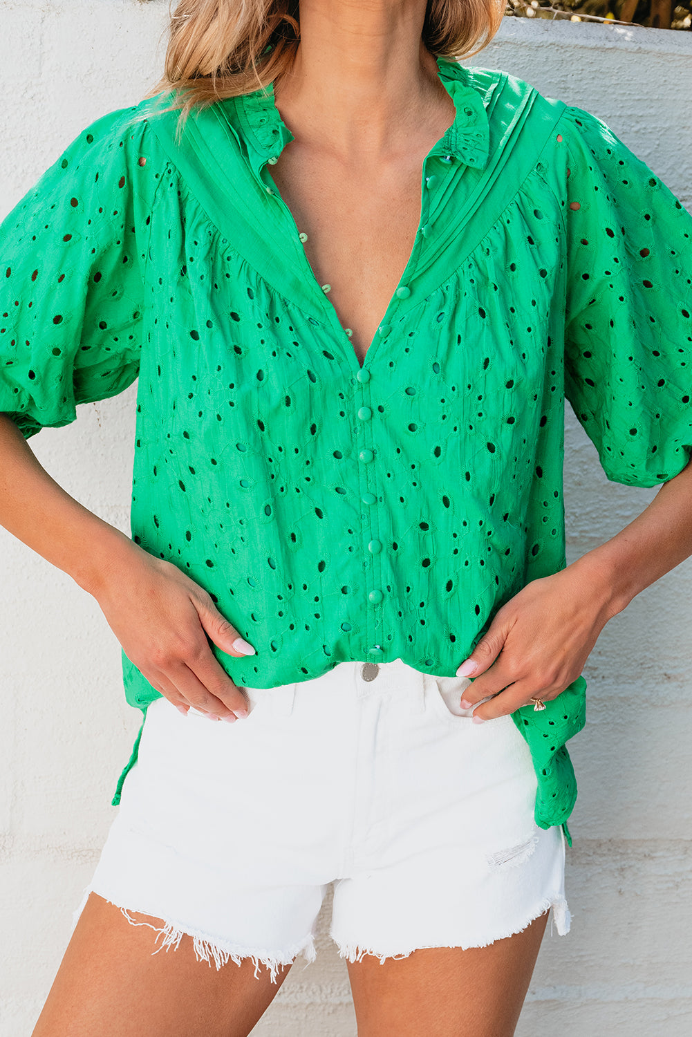 Eyelet Embroidered Puff Sleeve Blouse