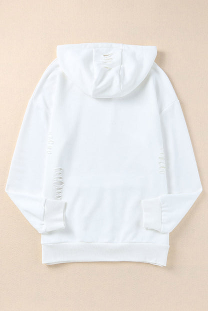 Solid Ripped Hooded Sweatshirt